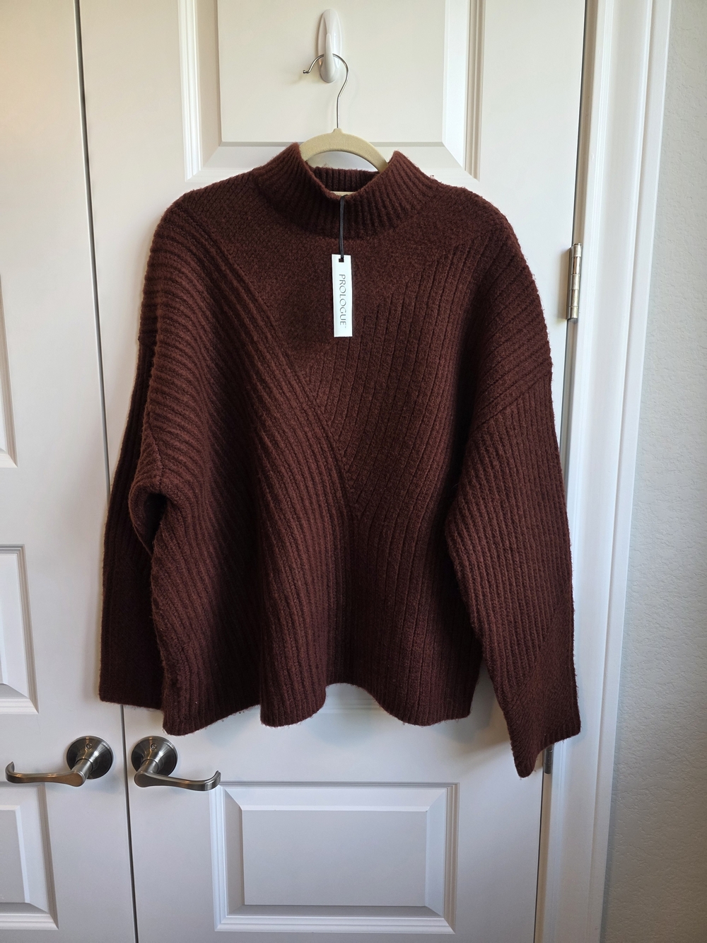 Prologue XXL Brown Ribbed Mock Neck Oversized Sweater NWT Needs Small Repair